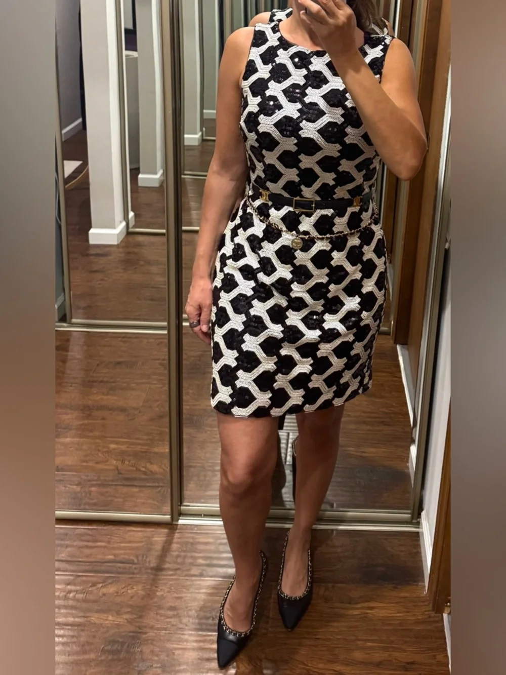 Ralph Lauren Black and White Strapless Geometric Sequin Dress - Picture 4 of 4